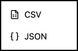 Export menu showing CSV and JSON export options on the keyword Events page.